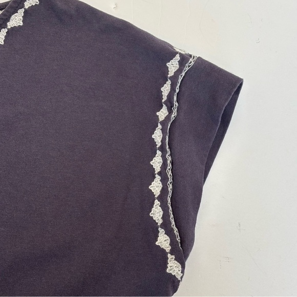 J. JIll Pure Jill Embroidered Cap Sleeve Tee Shirt Boho Blue Gray Size MP - Picture 6 of 10